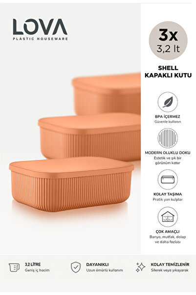 Lova Shell Çizgili Çok Amaçlı Düzenleyici Kapaklı Saklama Kutu 3,2 L (3 Adet )