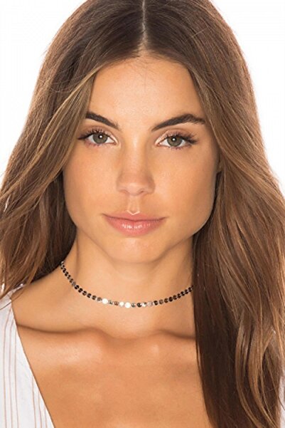 New Obsessions Silver Color Sequin Detailed Vip Arucas Chain Choker Necklace