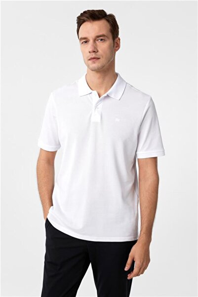 SÜVARİ Beyaz Regular Düz Fermuarlı Polo Yaka Tişört