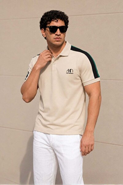 Madmext Béžové pánske tričko Polo Neck 5215