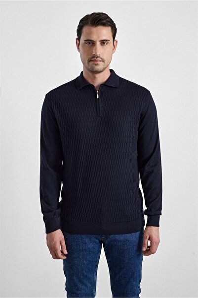 SÜVARİ Siyah Regular Fermuarlı Polo Yaka Kazak