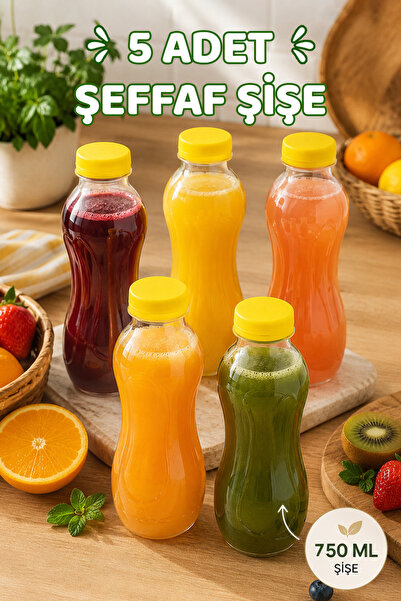 M&B WATER BOTTLE 5li 750 ml Olimpia Detoks Şişesi Şeffaf Plastik Sızdırmaz Ka...