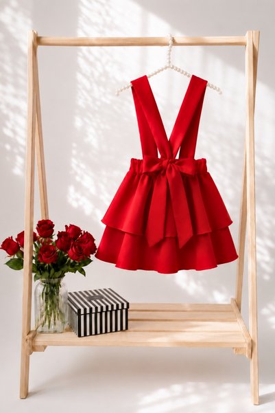 Parla Kids Girl's Helen Red Strap Layered Gilet Dress 23 April 29 October Show Outfit