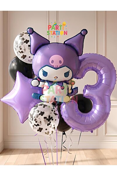Parti Station Kuromi 3 Yaş Balon Set Yıldız Balon Anime Sanrio Hello Kitty Ku...