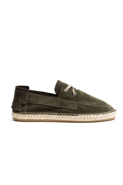 no7man Petra Lace-Up Khaki Suede Genuine Leather Men's Espadrilles