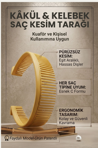 BOMİAS Pieptene pentru tuns Kâhkül GALBEN, Pieptene pentru tuns tip fluture, ...