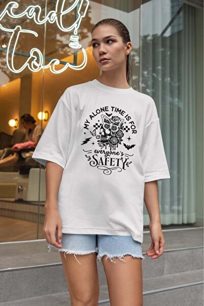 buzagi tasarım ürünleri Sarcastic Oversize Unisex White T-Shirt