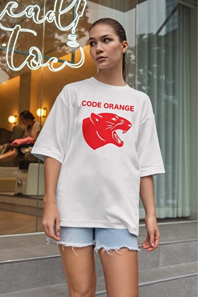 buzagi tasarım ürünleri Code Orange Oversize Unisex White T-Shirt