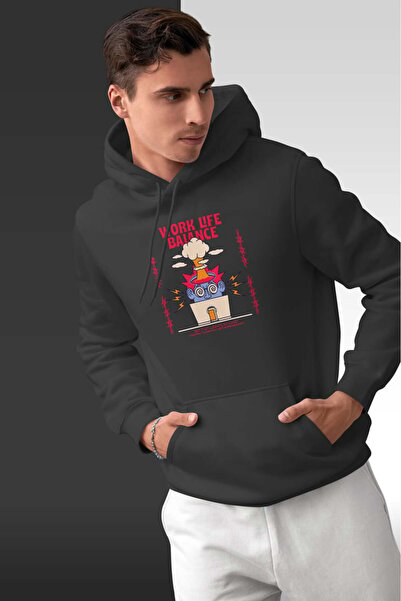 buzagi Work Life Balance Oversize Hooded Unisex Sweatshirt