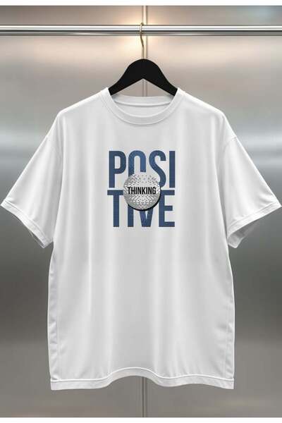 buzagi tasarım ürünleri Positive Digital Print Oversize White Unisex T-Shirt