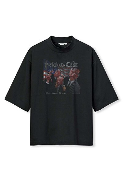 buzagi tasarım ürünleri Mötley Crüe Digital Print Oversize Black Unisex T-Shirt