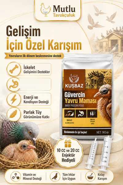 MUTLU TAVUKÇULUK Güvercin Yavru Büyütme Maması 1 Kg El Besleme Enjektör Hediye