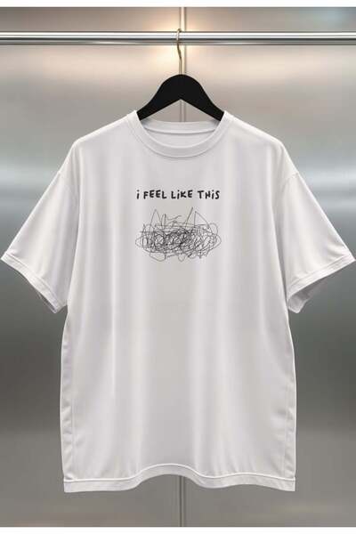 buzagi tasarım ürünleri Feel Like This Digital Print Oversize White Unisex T-...