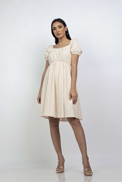 mica Short Dress with High Waist and Short Sleeves