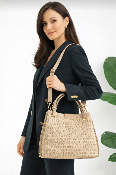 Just Polo Women's Sand Knitted 5-Compartment Hand and Shoulder Bag-J2180