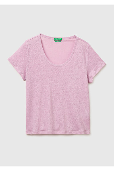 United Colors of Benetton Tricou de damă, roz deschis, 100% in, cu guler larg...