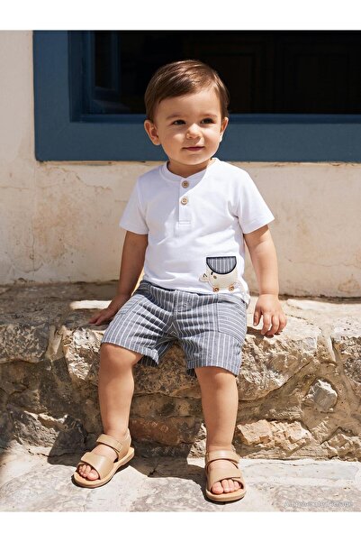 Civil Baby Çizgili 6-18 Ay Takım - Ekru