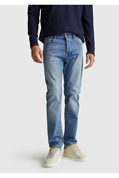 United Colors of Benetton Men's dark blue cotton blend slim fit denim pants w...