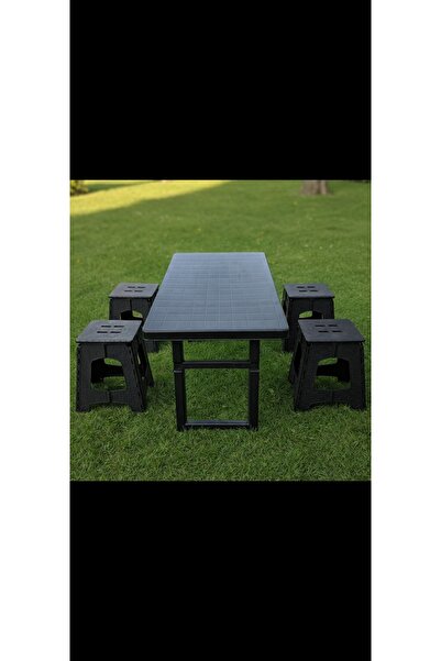 ENASHOP Büyük boy piknik masası 75x50 4 adet tabure 5 li set plastik katlanır...