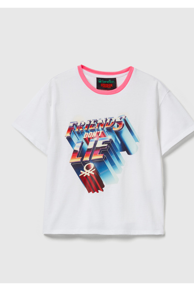 United Colors of Benetton تي شيرت بناتي أبيض 100% قطن من نوع Stranger Things ...