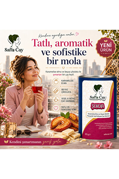 Safiş Çay ŞOKOLA - Karamelize Elma ve Beyaz Çikolata Parçacıklı Yeşil & Beyaz...