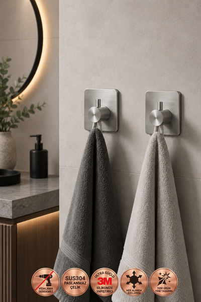 DUREVO 2 ADET Kare Paslanmaz Çelik Banyo Askısı/Bornoz Askısı / Havlu Askısı/...