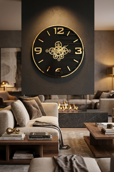 aSSe Tasarım Premium Rotating Gears Mirror Wall Clock Hareketli Döner Çark 50...