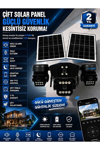 O-KAM PRO OKAM 333 4G Solar Güvenlik Kamerası | SIM Kartlı | 7/24 Kayıt | Akı...