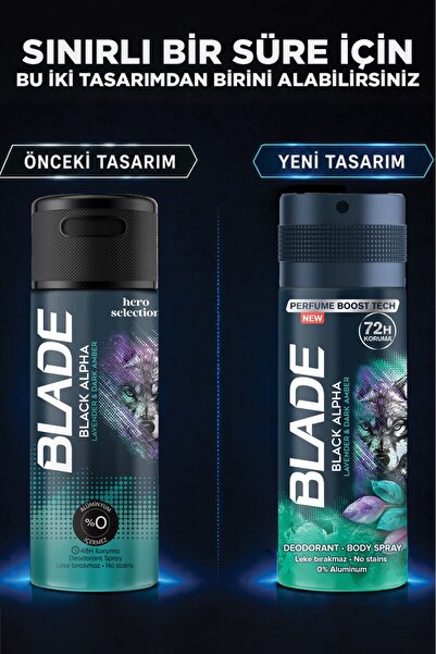 Blade Hero Selection Serisi Black Alpha Erkek Alüminyumsuz Deodorant 6x150 Ml Hızlı Kurur, Leke Bırakmaz