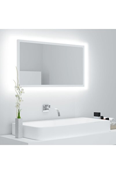 Concept Oglindă de baie cu LED, alb, 80x8,5x37 cm, lemn prelucrat