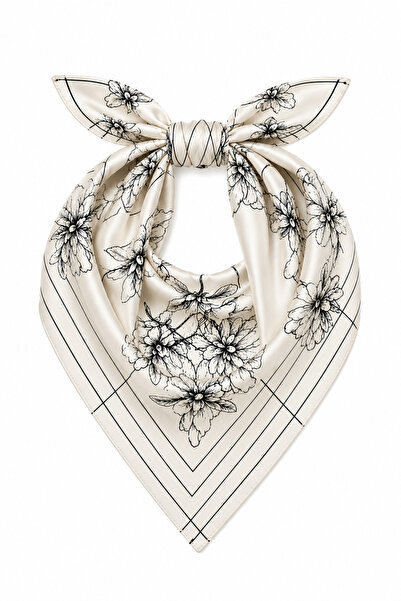 who knows ¿ Siyah Krem Desenli Fular Bandana Kadın Giyim Aksesuar
