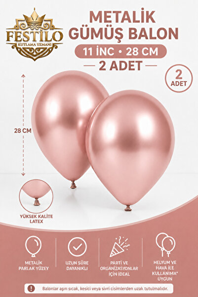 FESTİLO Metalik Latex Balon 11 İnç 28 Cm 2 Adet Doğum Günü Parti Süsleme Balonu