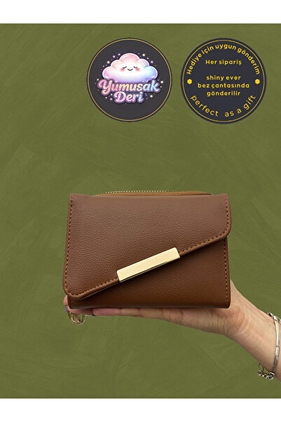 shiny ever Cross-Covered Tan Leather Women's Wallet with Gold Detail