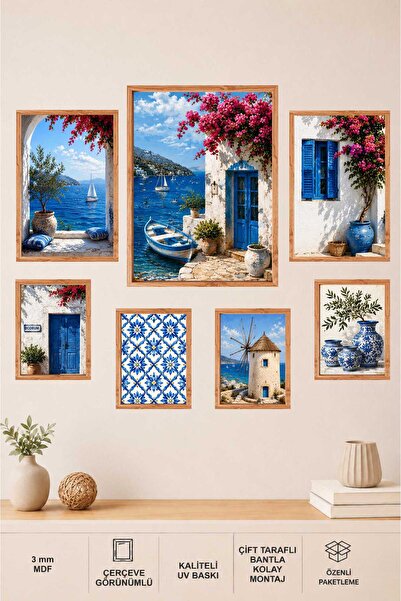 UNT Bodrum Esintisi Frame-Look 7 Piece Mdf Painting Set – Floral Street and B...