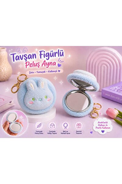 PeriMila Peluş Tavşan Figürlü Anahtarlık Çift Taraflı Cep Aynası ve Çanta Aks...