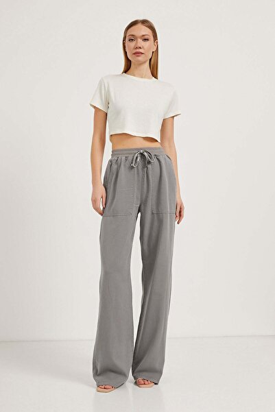 Arma Life Women's Elastic Waist Baggy Fit Gray Palazzo Trousers