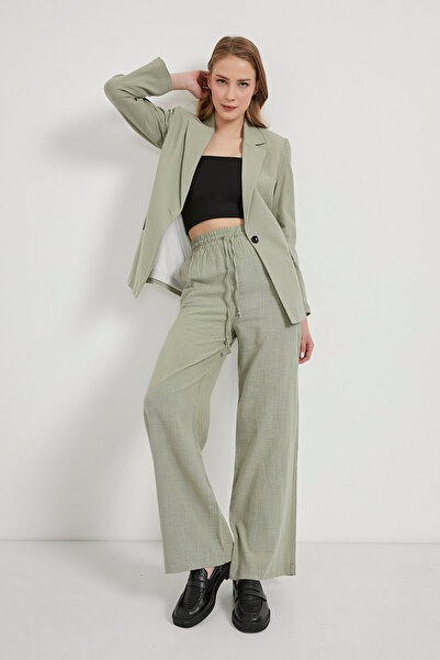 Arma Life Women's Elastic Waist Wide Leg Khaki Baggy Trousers