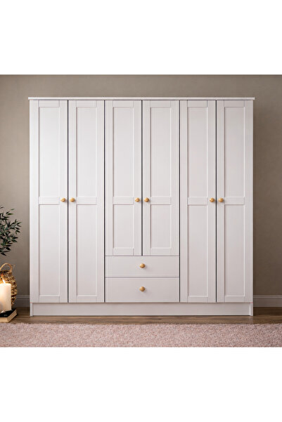 Noiss Home Decor Spring 6 Kapaklı Gardırop 2 çekmeceli Geniş Hacimli