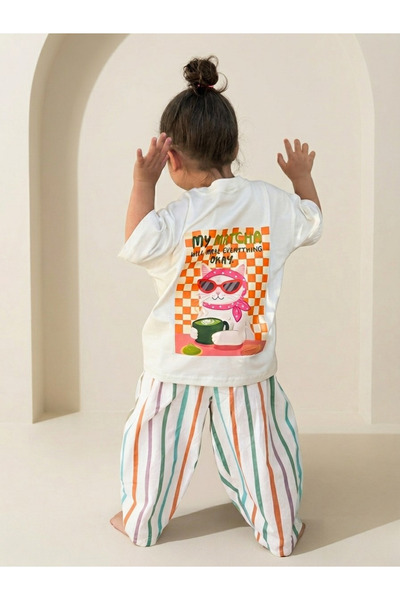 elibaby Unisex Bebek Çocuk %95 Pamuklu Sırt Baskılı Oversize Tişört (My Matcha)