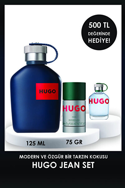 BOSS Hugo Jeans EDT 125 ml Erkek Parfüm & Hugo Green 75 ml Deodorant Stick