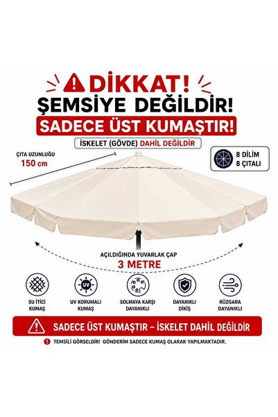 Şemsiyecim Alüminyum Şemsiye Kumaşı 3 metre 8 Dilim UV Korumalı Üst Kumaş