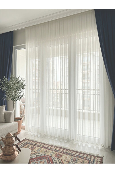 FAVOLLİ Premium Seri Bambu Tül Perde 1'e 3 Sık Pile Kırık Beyaz Özel Dokulu