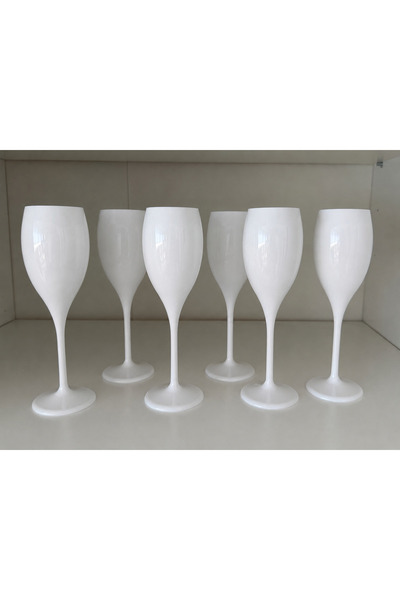 OEM Set de 6 pahare de șampanie premium din policarbonat, 140 ml, albe, trita...