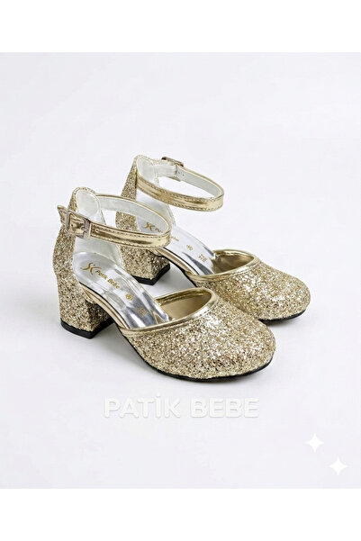 PATİK BEBE Pantofi de seara cu toc patrat de culoare aurie pentru fete