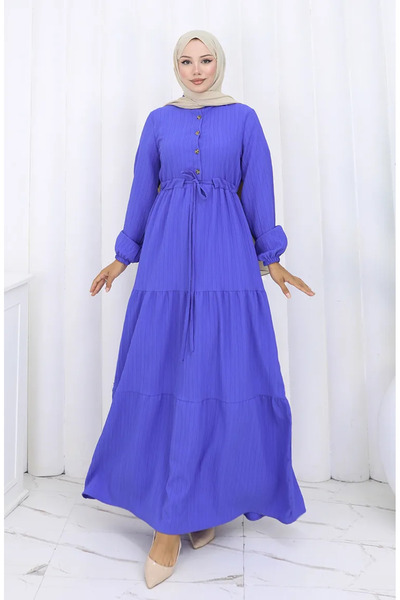 sefamerve Rochie cu mâneci elastice și cu legături la talie 2158-01 Saks