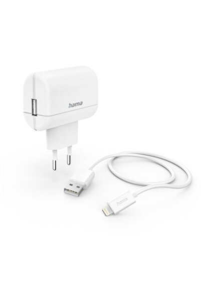 Hama Încărcător cu cablu de încărcare Lightning, 12 W, 1,0 m, alb