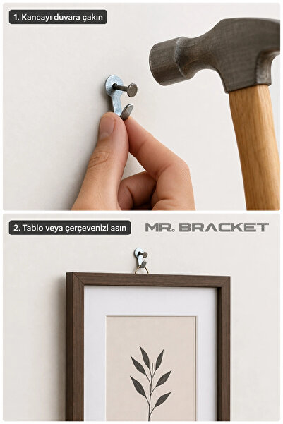MR.BRACKET 10 ad Duvar Tip Tablo Askısı - Beton Çivili Metal Çerçeve Askı Aparatı - Fotoğraf Resim Asma Kancası