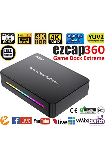 Ezcap Ezcap360 Game Dock Extreme HDR VRR 4K 60 Hz HDMI Video Capture Kayıt Ci...