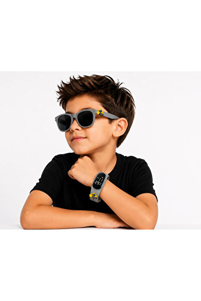 Rodium Children's Wristwatch Led Watch and Glasses Set with Gray Dozer Emoji