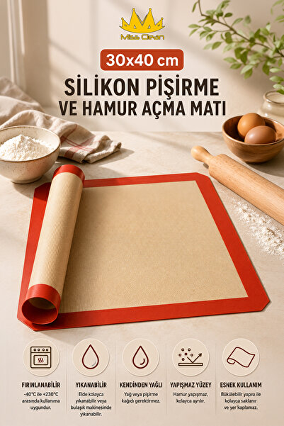 Miss Clean حصيرة خبز وعجين سيليكون مقاس 30x40 - قابلة للخبز والغسل